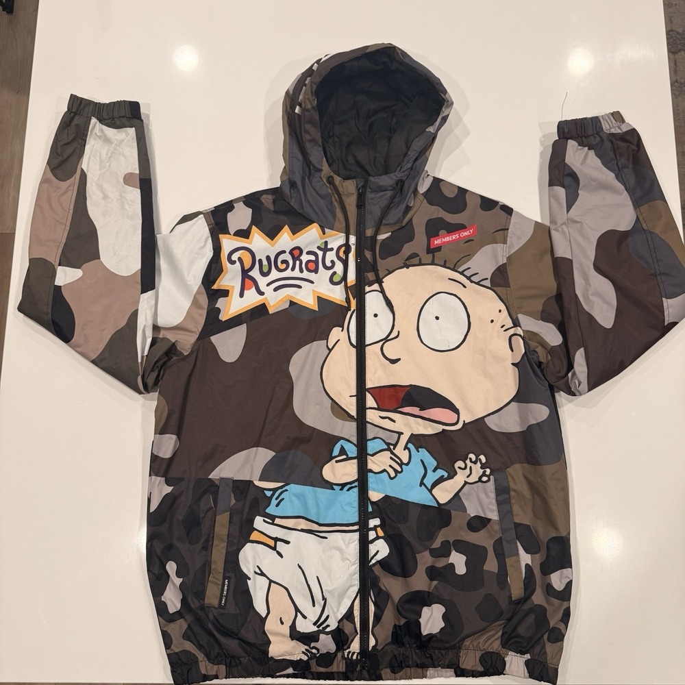 Members Only X Nickelodeon Rugrats Jacket Men L Camo Full Zip Coat Tommy Chuckie